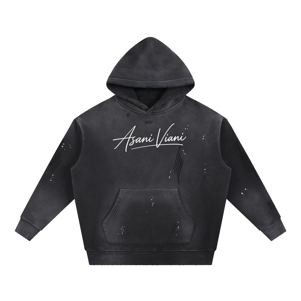 Vintage Washed Frayed Fleece Hoodie