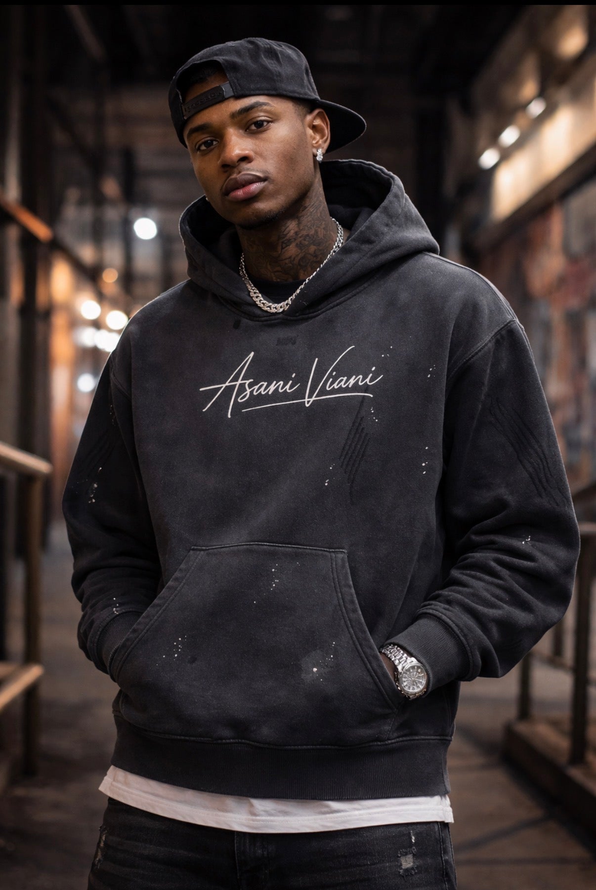 Vintage Washed Frayed Fleece Hoodie